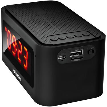 Колонка Ginzzu GM-881B, bluetooth 3W/LCD/USB/TF/AUX/FM/часы/будильник, беспроводная