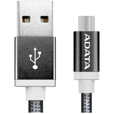 Кабель USB 2.0 A -> micro USB 1м, металлический, Black, ADATA (AMUCAL-100CMK-CBK)