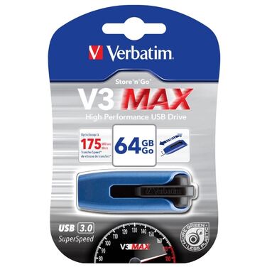 Память Flash Drive 64Gb Verbatim V3 MAX синий, USB 3.0 (49807)