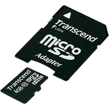 Карта памяти 4Gb Transcend microSDHC Class10 + Adapter (TS4GUSDHC10)