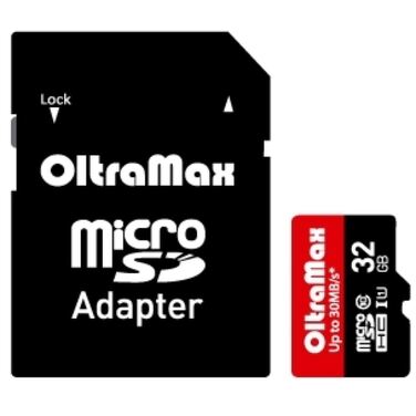 Карта памяти 32Gb OltraMax microSDHC Class10 UHS-1+ adapter SD 30Mb/s (OM032GCSDHC10UHS-1-U1)