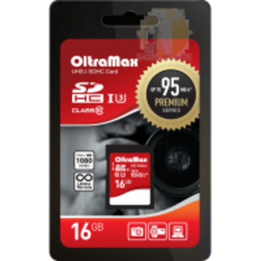 Карта памяти 16Gb OltraMax microSDHC Class10 UHS-1 Premium (U3)+ адаптер SD 95 Mb/s