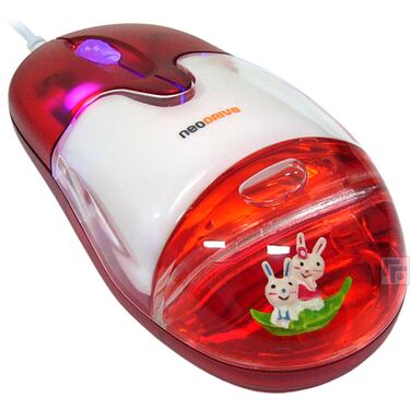 Мышь"жидкая", красная с зайчиками"NEODRIVE",  USB