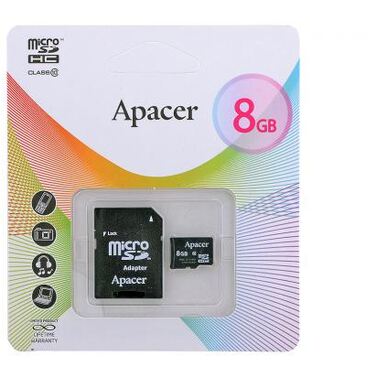 Карта памяти 8Gb Apacer microSDHC class 10 + adapter SD (AP8GMCSH10-R)