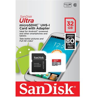 Карта памяти 32GB SanDisk microSDHC Class 10 Ultra Android (SD адаптер) UHS-I 80MB/s