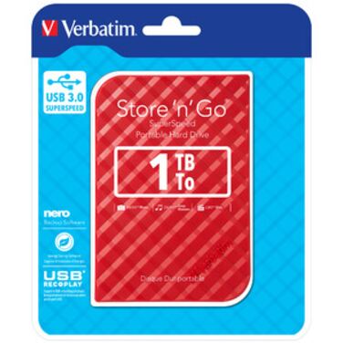 Жесткий диск внешний 1TB Verbatim Store 'n' Go Style, 2.5", USB 3.0, Красный