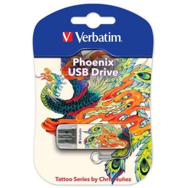 Память Flash Drive 16GB Verbatim Mini Tattoo Edition, USB 2.0, Феникс (49887)