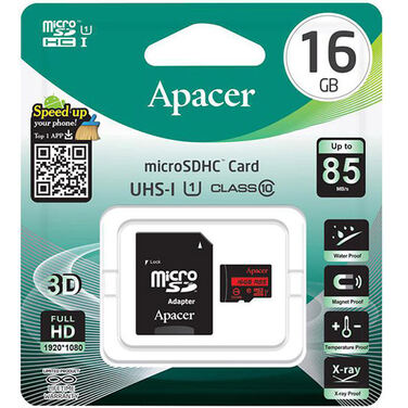 Карта памяти 16Gb Apacer microSDHC UHS-I сlass10 +SD adapter 85R (AP16GMCSH10U5-R)