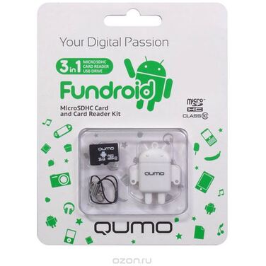 Карта памяти 16Gb QUMO microSDHC class10 + Fundroid white USB Card Reader (QM16GCR-MSD10-FD-WHT)