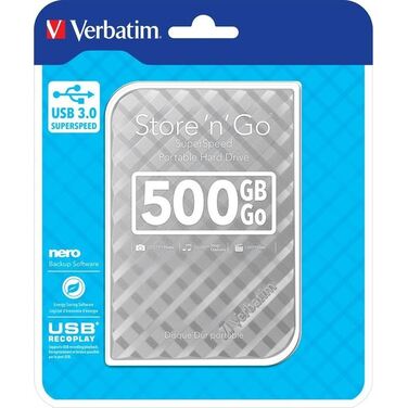 Жесткий диск внешний 500Gb Verbatim Store 'n' Go, серебро, 2.5", USB 3.0 (53196)