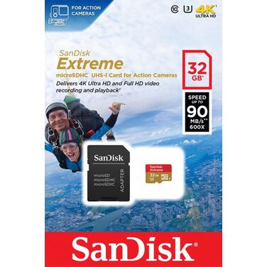 Карта памяти 32GB SanDisk microSDHC Class 10 UHS-I U3 Extreme for Action Cameras 90MB/s [SDSQXNE-032G-GN6AA]