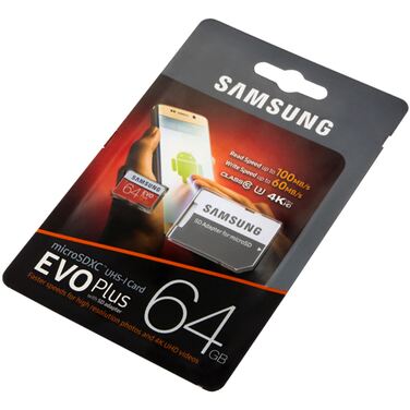 Карта памяти 64Gb Samsung EVO PLUS microSDXC Class 10, UHS-I (U3) + SD адаптер (MB-MC64GA/RU)