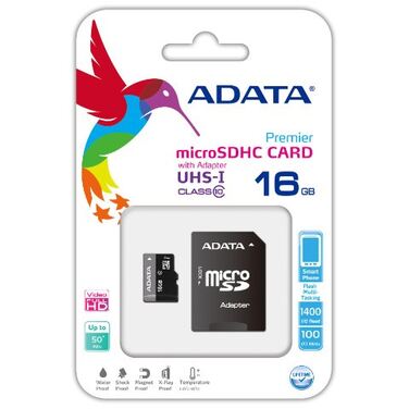Карта памяти 16Gb ADATA Premier microSDHC Class 10 UHS-I U1 +adapter SD (AUSDH16GUICL10-RA1)