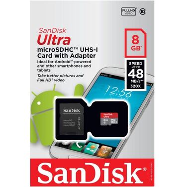 Карта памяти 8Gb Sandisk microSDHC class 10 Ultra Android + adapter SD (SDSDQUAN-008G-G4A)