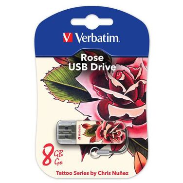 Память Flash Drive 8GB Verbatim Mini Tattoo Edition, USB 2.0, Роза (49881)