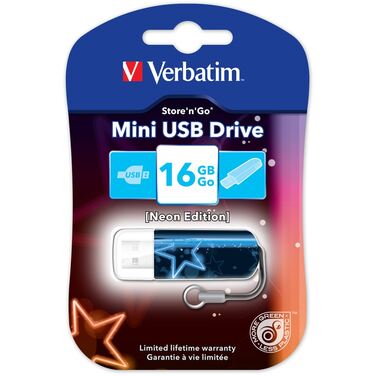 Память Flash Drive 16GB Verbatim Mini Neon Edition, Blue, USB 2.0