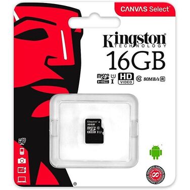 Карта памяти 16Gb Kingston microSDHC UHS-I Class 10 UHS-I U1 Canvas Select 80MB/s (SDCS/16GBSP)