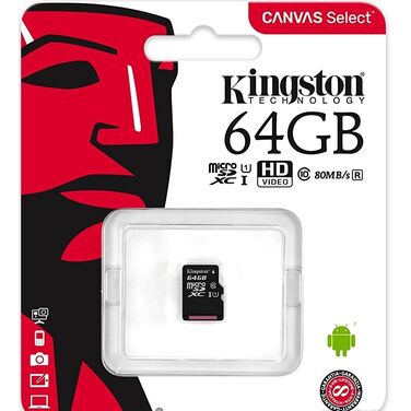 Карта памяти 64Gb Kingston micro SDXC class 10 UHS-I U1 Canvas Select 80MB/s (SDCS/64GBSP)