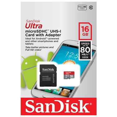 Карта памяти 16GB SanDisk Ultra microSDHC UHS-I Class 10 + adapter SD 80MB/s