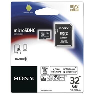 Карта памяти 32Gb Sony microSDHC class 10 + адаптер SD (SR-32NYA/T2)