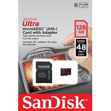 Карта памяти 128Gb SanDisk Ultra microSDXC UHS-I Class 10 + SD адаптер 48MB/s