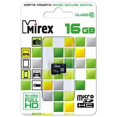 Карта памяти 16Gb Mirex microSDHC Class 10 (13612-MC10SD16)
