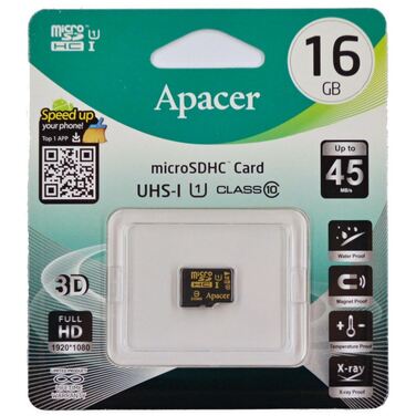 Карта памяти 16Gb Apacer microSDHC UHS-I class10 (AP16GMCSH10U1-RA)