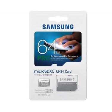 Карта памяти 64GB SAMSUNG PRO microSDXC UHS-I,U3 (SD адаптер) 90MB/s MB-MG64EA/RU