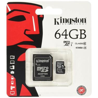 Карта памяти 64Gb Kingston microSDXC class 10 UHS-1 + адаптер SD (SDC10G2/64GB)