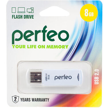 Память Flash Drive 8Gb Perfeo C06 White, USB 2.0 (PF-C06W008)