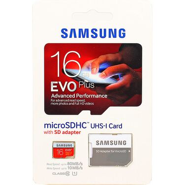 Карта памяти 16Gb Samsung EVO PLUS microSDHC UHS-I Class 10 + адаптер SD, 80MB/s [MB-MC16DA]