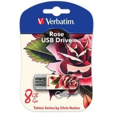Память Flash Drive 16GB Verbatim Mini Tattoo Edition, USB 2.0, Роза (49885)