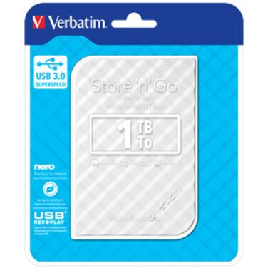 Жесткий диск внешний 1TB Verbatim Store 'n' Go Style, 2.5", USB 3.0, Белый