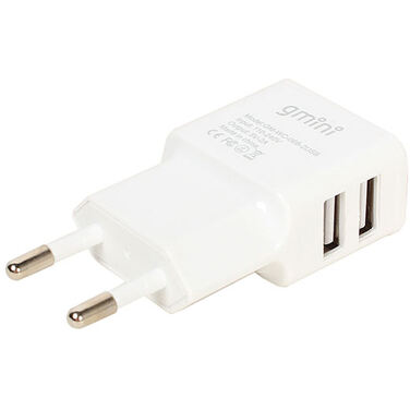 Зарядное устройство USB Gmini GM-WC-068-2USB, белый, 2xUSB, 5B2.1A, 5В1А