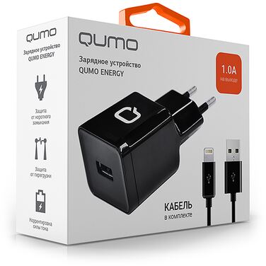 Зарядное устройство USB Qumo Energy 1 USB, 1A, micro USB cable, черный