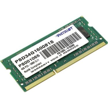 Память 4Gb DDR3 SODIMM 1600MHz Patriot PC3-12800 CL11 (PSD34G160081S)