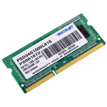 Память 4Gb DDR3L 1600MHz SODIMM Patriot PSD34G1600L81S PC3-12800, 1.35V